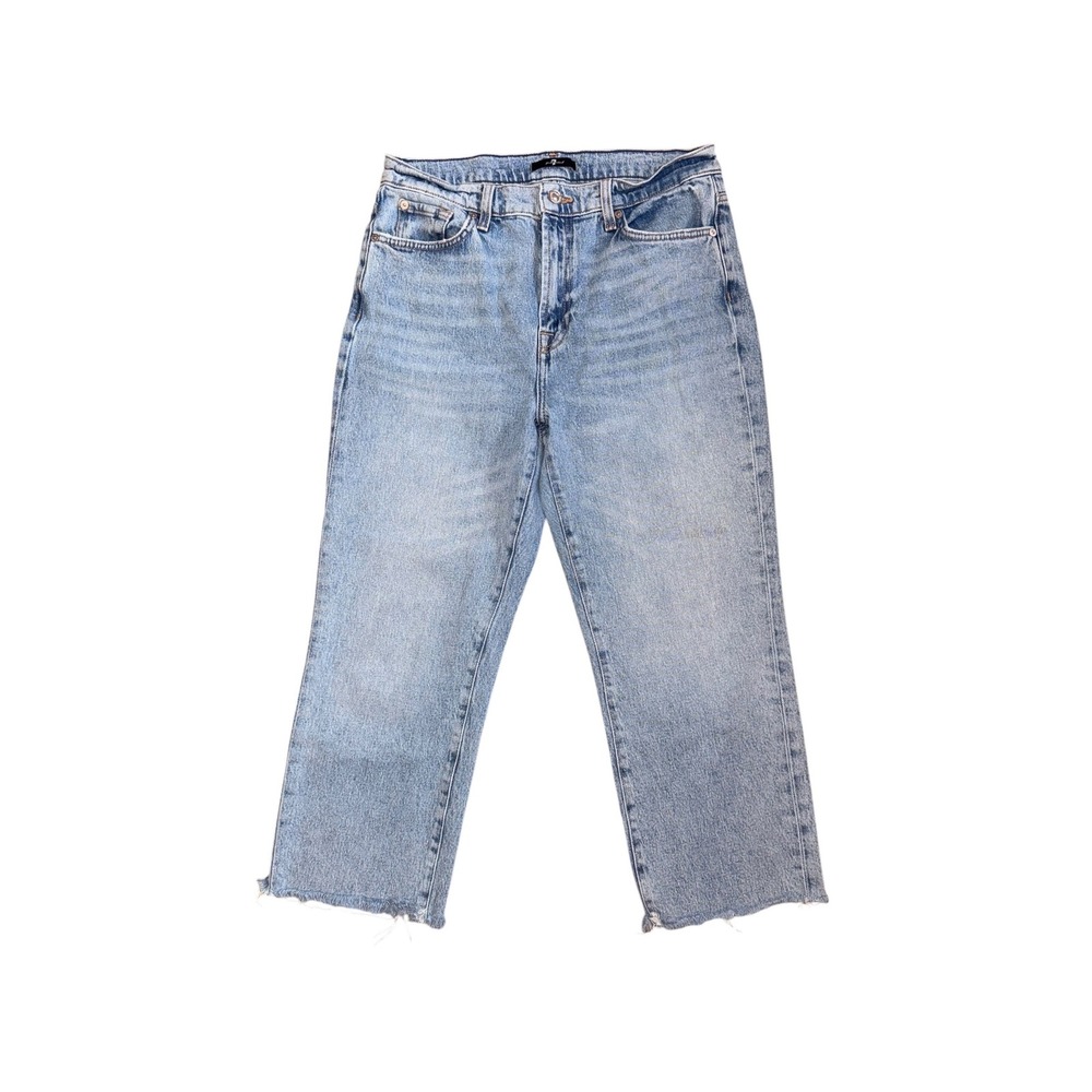 7 For All Mankind Logan Stovepipe Light Wash Raw Hem Straight Leg Jeans Size 30